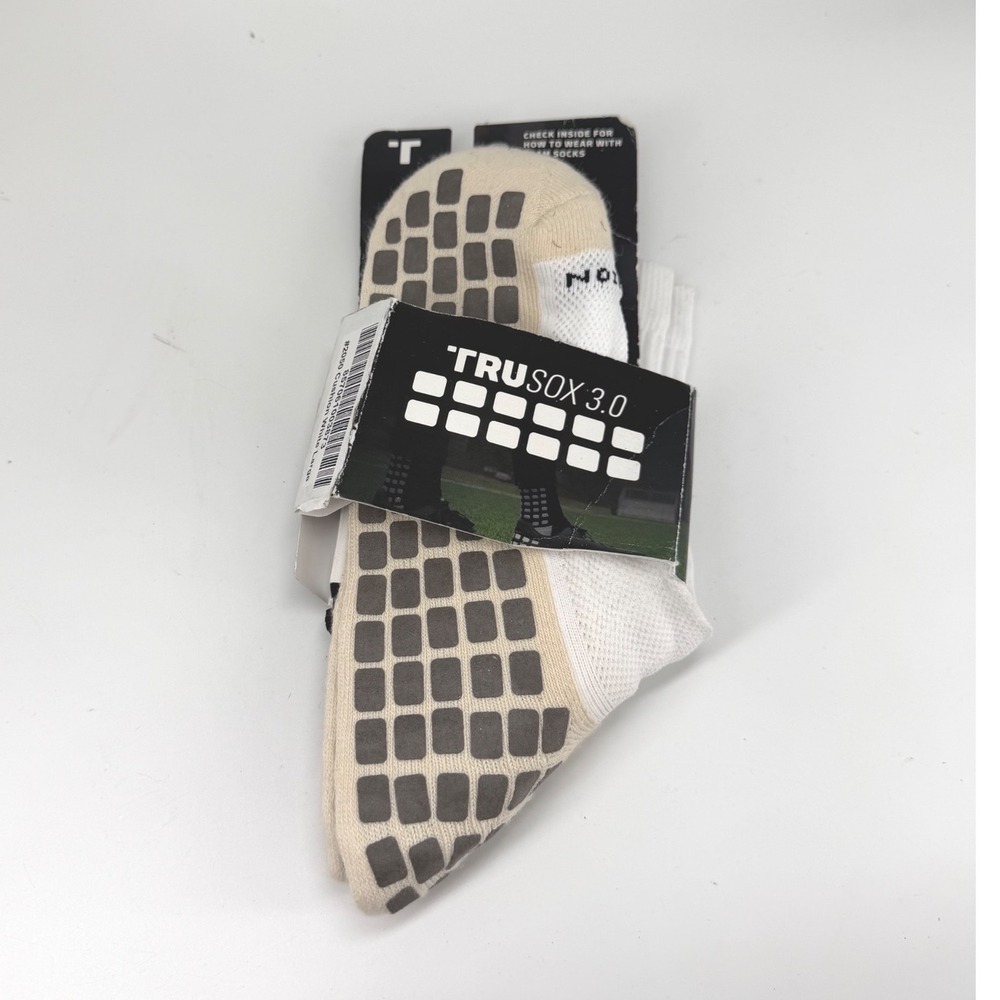 NWT RUSOX 3.0 Mid-Calf Cushion Crew Socks White Large Non-Slip Grip Soccer